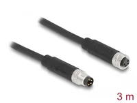 DeLOCK M8 4 pin Cable A-coded male to female PUR (TPU) 3 m