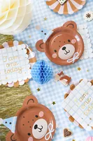 Partydeco Einwegteller Teddybär Kopf braun, 21 x 23 cm, 6 Stück - Produkttyp: Einwegteller - Materialtyp: Papier - Material: Pappe - Detailfarbe: Hellblau - Braun - Rosa - Beige - Verpackungseinheit: 6 Stück