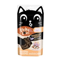 Lucky Lou Katzen-Snack Lucky Ones Krunchy Krisps Huhn & Lachs, 60g - Snackart: Biscuits - Tierbedürfnis: Kein besonderes Bedürfnis - Geschmacksrichtung: Fisch - Geflügel - Zertifikate: Keine Zertifizierung - Fleischsorte: Huhn - Lachs - Packungsgrösse: 60