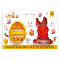 Decora Guetzli-Ausstecher 2 Stück, Osterei und Hase - Materialtyp: Kunststoff - Material: Kunststoff - Verpackungseinheit: 1 Stück - Produkttyp: Guetzli-Ausstecher - Detailfarbe: Gelb - Rot