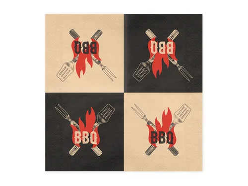 Partydeco Papierservietten Grill BBQ 33 cm x 33 cm - Material: Papier - Zellulose - Grösse: 33 cm x 33 cm - Produkttyp: Papierservietten - Motiv: BBQ - Detailfarbe: Rot - Schwarz - Anzahl Lagen: 3