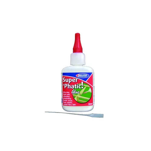 Deluxe Materials Holzleim Super Phatic 50 ml, Transparent - Eigenschaft: Flüssig - Geeignete Oberflächen: Kunststoff - Styropor - GFK - Holz - Packungsgrösse: 50 ml - Detailfarbe: Transparent - Art: Sekundenkleber