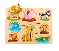 Spielba Holzspielwaren Steckspiel Wildtiere mit Griffli - Altersempfehlung ab: 12 Monaten - Material: Sperrholz - Detailfarbe: Mehrfarbig