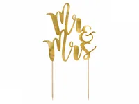 Partydeco Kuchen-Topper Mr & Mrs 25.5 cm, 1 Stück, Gold - Material: Karton - Motiv: Hochzeit - Detailfarbe: Gold