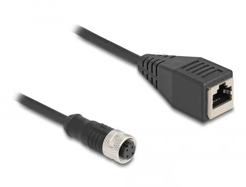 Delock M12 Adapterkabel D-kodiert 4 Pin Buchse zu RJ45 Buchse 50 cm