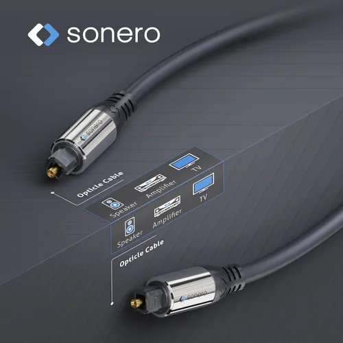 sonero Audio-Kabel Toslink - Toslink 0.5 m - Kabeltyp: Anschlusskabel - Audiokanäle: 8 - Audioanschluss Seite A: Toslink - Audioanschluss Seite B: Toslink - Detailfarbe: Schwarz - Länge: 0.5 m