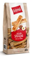 Wernli Gebäck Nuss-Stängeli 290 g - Produkttyp: Guetzli - Nährwertangabe pro: 100 g - Energiegehalt (in kj): 2061 KJ - Energiegehalt (in kcal): 492 Kcal - Fett: 22 g - Davon gesättigte Fettsäuren: 4.4 g