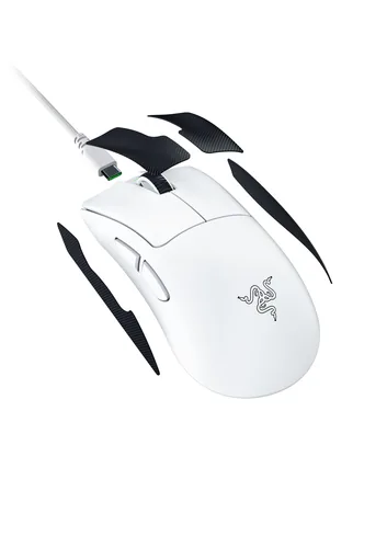 Razer Gaming-Maus DeathAdder V4 Pro White - Bedienungsseite: Rechtshänder - Maus Features: Griffige Seitenflächen - Integrierter Speicher - Programmierbare DPI-Einstellung - Programmierbare Tasten - Scrollrad - Umschaltbare DPI-Auflösung - Detailfarbe: We