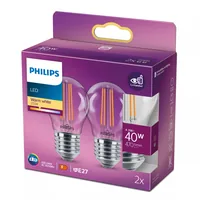 Philips Lampe LEDcla 40W E27 P45 WW CL ND 2PF Warmweiss (WW) - Energieeffizienzklasse EnEV 2020: F - Lampensockel: E27 - Farbtemperatur Kelvin: 2700 K - Gesamtleistung: 4.3 W - Dimmbar: nicht dimmbar - Zusätzliche Ausstattung: EyeComfort