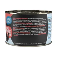 Lucky Lou Nassfutter SuperMono Rind, 200 g - Tierbedürfnis: Verdauung - Magen & Darm - Geschmacksrichtung: Rind - Zertifikate: Keine Zertifizierung - Fleischsorte: Rind - Futtereigenschaft: Getreidefrei - Single Protein - Produkttyp: Alleinfutter
