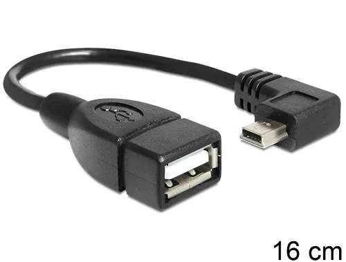 Delock USB-OTG-Kabel  Mini-USB B - USB A 0.11 m - Kabeltyp: Adapterkabel - Detailfarbe: Schwarz - USB Standard: 2.0 (480 Mbps) - Länge: 0.11 m - USB Anschluss 2 (Endgerät): USB A - Geschlecht Anschluss 2 (Endgerät): Female (Buchse)