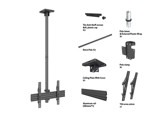 Multibrackets Deckenhalterung MBC1U Professional - Detailfarbe: Schwarz - Eigenschaften: 2-Sektionen - Deckenmontage - Modular erweiterbar - Neigbar - Maximale Bildschirmgrösse: 75  - Maximale Tragkraft: 50 kg