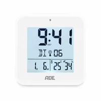 ADE Funkwecker mit Nachtlichtsensor - Funktionen: Snooze-Funktion - Umschaltbar °C/°F - Alarm - Licht - Ausstattung: Zeit - Innentemperatur - Kalender - Displaytyp: LCD - Detailfarbe: Weiss - Funksignal: Ja - Betriebsart: Batteriebetrieb