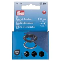 Prym Ösen + Scheiben 11 mm, Schwarz-Silber - Verpackungseinheit: 20 Stück - Detailfarbe: Silber - Schwarz - Produkttyp: Ösen
