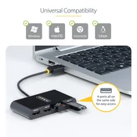 StarTech.com 4-Port USB 2.0 Hub, USB Bus Powered, Small Travel Mini USB Hub, USB 2.0 Splitter, Multi-Port Portable USB Hub, 480Mbps, Overcurrent Protection (OCP)