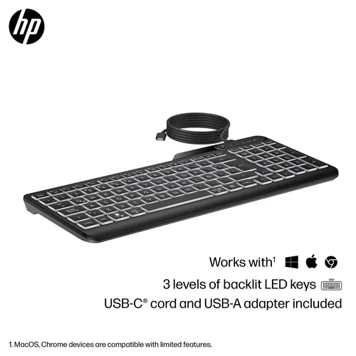 HP 400 Backlit Wired Keyboard clavier Maison USB Noir