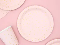 Partydeco Einwegteller Punkte 18 cm, 6 Stück, Hellrosa - Produkttyp: Einwegteller - Materialtyp: Papier - Material: Pappe - Detailfarbe: Hellrosa - Verpackungseinheit: 6 Stück