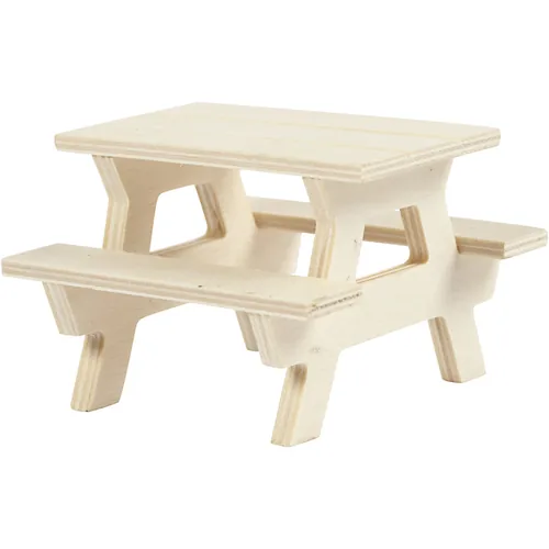 Creativ Company Mini-Möbel Picknick-Tisch mit Bank 1 Stück - Detailfarbe: Hellbraun - Material: Holz - Verpackungseinheit: 1 Stück - Motiv: Möbelstück - Garten - Anlass: Universal