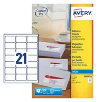 Avery Zweckform Adressetiketten 63.5 x 38.1 mm, 25 Blatt, Weiss - Klebehaftung: Permanent - Drucker Kompatibilität: Inkjet - Anzahl Blatt: 25 × - Papierformat: A4 - Anzahl Etiketten: 525 - Etikettengrösse: 63.5 x 38.1 mm