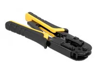 Delock Crimpzange Universell mit Abisolierer - Montageart: Crimpzange RJ45 (Litze) - Crimpzange RJ11 (Litze) - Crimpzange RJ12 (Litze) - Für Stecker: RJ45 (8 Pol) 8P2C - 8P4C - 8P6C - 8P8C - RJ12 (6 Pol) 6P6C - RJ11 (4 Pol) 6P2C - 6P4C