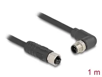 Delock M12 Kabel L-kodiert 4 Pin Stecker rechts gewinkelt zu Buchse gerade PUR schleppkettentauglich 1 m schwarz