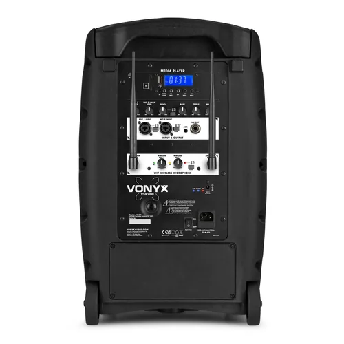 Vonyx Musik-System VSP200 Schwarz - Verbindungsmöglichkeiten: 6.3 mm Klinke - Bluetooth - XLR - SD - 3.5 mm Klinke - USB - Widerstandsfähigkeit: Keine Angabe - Stromversorgung: Batteriebetrieb - Netzbetrieb - Detailfarbe: Schwarz - Gewicht: 14.1 g - 14100
