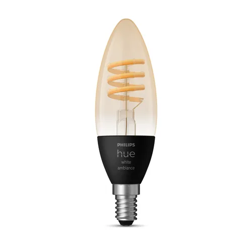 Philips Hue Leuchtmittel White Amb. Filament E14 Einzelpack - Lampensockel: E14 - Farbtemperatur Kelvin: 2200 bis 4500 K - Aussenanwendung: Nein - Gesamtleistung: 4.6 W - Leuchten Kategorie: Leuchtmittel - Lichtfarbe: Neutralweiss (NW) - Warmweiss (WW)