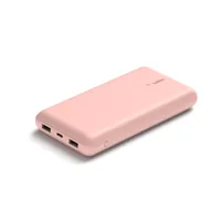 Belkin Powerbank Boost Charge 20k 20000 mAh - Akkutyp: Lithium-Ion (Li-Ion) - Akkukapazität: 20000 mAh - Detailfarbe: Rosa - USB Ladeanschluss (Output): 3 - USB-C PD: Ja - Max. Output USB-C PowerDelivery: 0 W