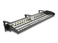 Delock 19? Keystone Patchpanel 16 Port mit 3 Bügeln und Entlastungsschiene 1 HE schwarz