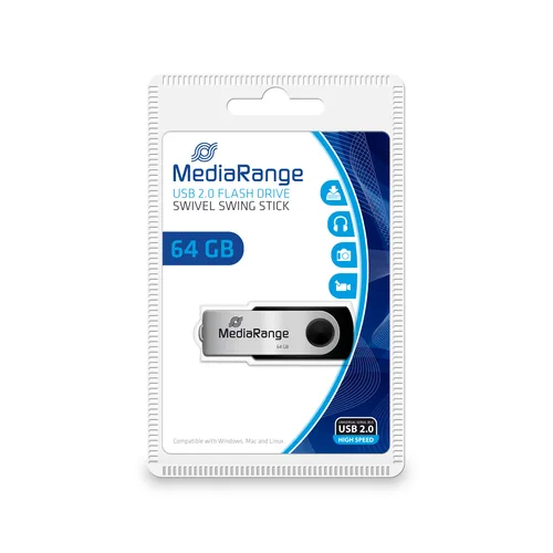 MediaRange 64GB USB 2.0 lecteur USB flash 64 Go USB Type-A / Micro-USB Noir, Argent