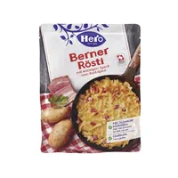 Hero Berner Rösti 500 g - Produkttyp: Kartoffelgerichte - Nährwertangabe pro: 100 g - Energiegehalt (in kj): 513 KJ - Energiegehalt (in kcal): 123 Kcal - Fett: 6.8 g - Gesättigte Fettsäuren: 1.3 g
