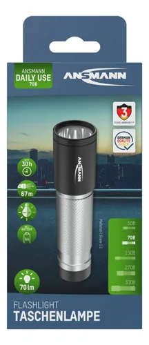 Ansmann Taschenlampe Daily Use 70B - Einsatzbereich: Reisen - Outdoor & Camping - Wandern - Betriebsart: Batteriebetrieb - Leuchtmittel: LED - Wasserfest: Ja - Leuchtweite: 67 m - Max. Laufzeit: 30 h