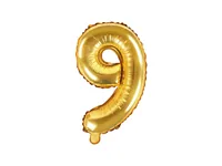 Partydeco Folienballon Zahl 9 klein 35 cm, gold, 1 Stück - Packungsgrösse: 1 Stück - Grösse: 35 cm - Motiv: Zahlen - Produkttyp: Folienballon - Material: Folie - Detailfarbe: Gold