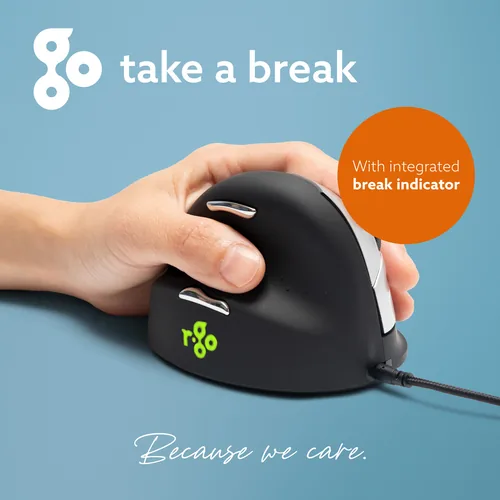R-Go Tools Ergonomic mouse R-Go HE Break with break software, large (hand size ≥ 185 mm), left-handed, Wired, black
