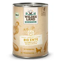 Wildes Land Nassfutter Ente mit Süsskartoffeln, Birnen & Beeren 400 g - Tierbedürfnis: Kein besonderes Bedürfnis - Nachhaltigkeit: EU BIO - Lebensphase: Adult - Produkttyp: Alleinfutter - Packungsgrösse: 400 g - Fleischsorte: Ente