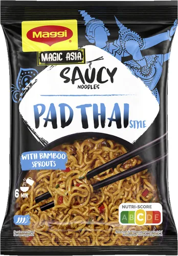Maggi Magic Asia Noodles Pad Thai 128 g - Produkttyp: Asiatische Nudelgerichte - Nährwertangabe pro: 100 g - Energiegehalt (in kj): 543 KJ - Energiegehalt (in kcal): 129 Kcal - Fett: 4.3 g - Gesättigte Fettsäuren: 0.4 g