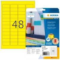HERMA Universal-Etiketten 4366, 45.7 x 21.2 mm, Gelb, 960 Stück - Klebehaftung: Ablösbar - Drucker Kompatibilität: Laser - Inkjet - Anzahl Blatt: 20 × - Papierformat: A4 - Anzahl Etiketten: 960 - Etikettengrösse: 45.7 x 21.2 mm