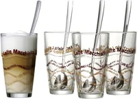 Ritzenhoff & Breker Latte Macchiato Becher Sana 370 ml, 4 Stück - Material: Edelstahl - Glas - Tassen Typ: Latte Macchiato Becher - Ausstattung: Löffel - Detailfarbe: Silber - Transparent - Volumen: 370 ml