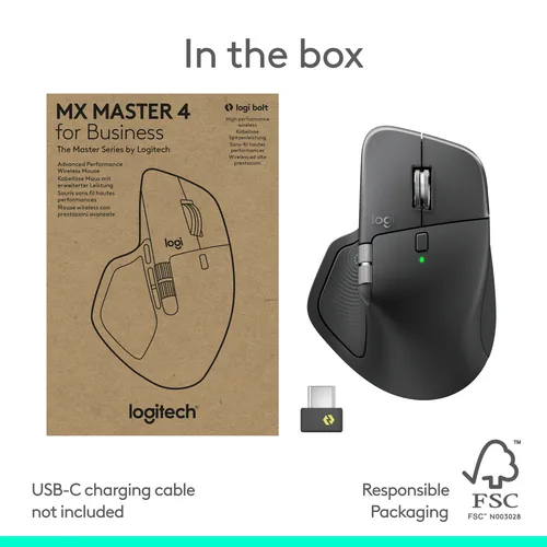 Logitech Maus MX Master 4 for Business - Maus-Typ: Business - Bedienungsseite: Rechtshänder - Maus Features: Logi Bolt-Empfänger - Detailfarbe: Graphit - Schnittstelle: Bluetooth - Verbindungsart: Kabellos