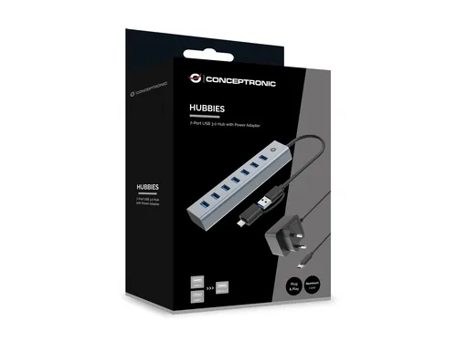CONCEPTRONIC 7-Port Hub USB-A3.0-C Adap.->7xA3.0 m.Netz. gr