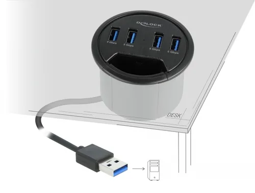 DELOCK 4 Port Tisch-Hub mit 4x SuperSpeed USB Typ-A Port