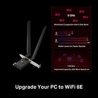TP-Link WLAN-AX PCIe Adapter Archer TXE72E - Schnittstelle Hardware: PCI-Express x1 - WLAN Standard: IEEE 802.11n (Wi-Fi 4) - IEEE 802.11ax (Wi-Fi 6) - IEEE 802.11b (Wi-Fi 2) - IEEE 802.11a (Wi-Fi 1) - IEEE 802.11g (Wi-Fi 3) - IEEE 802.11ax (Wi-Fi 6E) - I