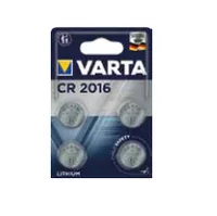 Varta Knopfzelle CR2016 , 4 Stück - Gewicht: 1.8 g - Verpackungseinheit: 4 Stück - Chemisches System: Lithium-Mangandioxid - Batterietyp Bauform: CR-2016 / CR2016 / DL2016 / ECR2016 / L10 / 5000LC / Type FA / EA-50CF/3D - Anwendung: Knopfzellen - Spannung