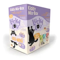 Lucky Lou Nassfutter Lifestage Kitten Kiddy Mix-Box, 6 x 125 g - Tierbedürfnis: Kein besonderes Bedürfnis - Geschmacksrichtung: Rind - Fisch - Geflügel - Zertifikate: Keine Zertifizierung - Fleischsorte: Geflügel - Rind - Forelle - Futtereigenschaft: Getr