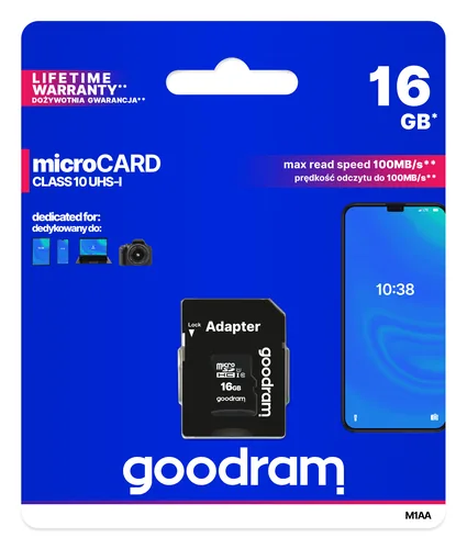 Goodram M1AA-0160R12 memory card 16 GB MicroSDHC Class 10 UHS-I