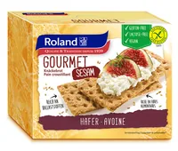 Roland Snacks Knäckebrot Gourmet Sesam glutenfrei 230 g - Produkttyp: Knäckebrot - Nährwertangabe pro: 100 g - Energiegehalt (in kj): 1859 KJ - Energiegehalt (in kcal): 443 Kcal - Fett: 16 g - Davon gesättigte Fettsäuren: 1 g