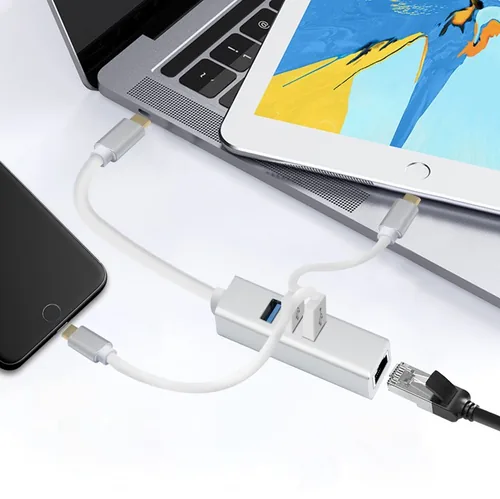 helos HUB, USB 3.1 Type-CSt. /3x USB+RJ45 Gigabit Ethernet, PREMIUM, silber