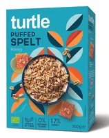 turtle Puffed Spelt Honey 300 g - Produkttyp: Cerealien ohne Schokolade - Nährwertangabe pro: 100 g - Energiegehalt (in kj): 1601 KJ - Energiegehalt (in kcal): 378 Kcal - Fett: 1.7 g - Gesättigte Fettsäuren: 0.3 g