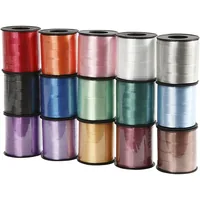 Creativ Company Kräuselband 10 mm, Sortierte Farben, 15 Stück - Breite: 10 mm - Länge: 50 m - Verpackungseinheit: 15 Stück - Detailfarbe: Mehrfarbig - Band-Art: Geschenkband