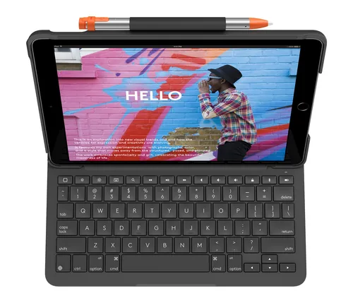 Logitech Tablet Tastatur Cover Slim Folio iPad 10.2 (7. - 9. Gen.) - Verbindungsmöglichkeiten: Bluetooth - Tastaturlayout: QWERTZ (CH) - Kompatible Hersteller: Apple - Bildschirmdiagonale: 10.2  - Detailfarbe: Schwarz - Graphit - Tablet Kompatibilität: iP